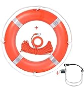 Life Preserver Ring 23"/28", Boat Safety Throw Rings with Bracket, Orange Buoy with Rope 98.5 FT ...