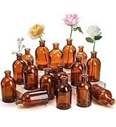YOUEON 16 Pack Amber Glass Bud Vase, 8 Oz Living Bud Vases, Small Vases for Flowers, Decorative A...
