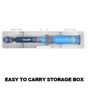 Text reads: 'EASY TO CARRY STORAGE BOX'. Transparent storage container with blue components shown in cross-section view.