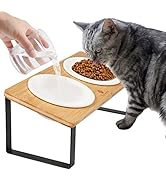 Elevated Cat Bowls, Raised Ceramic Cats Puppy Dishes for Food and Water, Tilted Bamboo Stand for ...