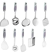HIFIND 10 PCS Cooking Utensils Set, Stainless Steel Head with PP Handle Kitchen Utensil Set, Dura...