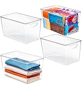 4 Pack Clear Storage Bins with Lids Stackable,XLarge Plastic Storage Bins with Handle for Pantry ...