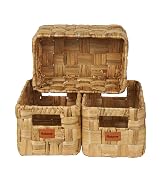 Bobovie Small Hyacinth Wicker Basket Set, 12.2 x 7.9 x 6.8 Inches, Checkered Pattern, Ideal for S...