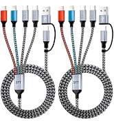 4 in 2 Multi Charging Cable, USB A/C Cable with Dual Type-C/Lightning/Micro USB, Travel Charger f...