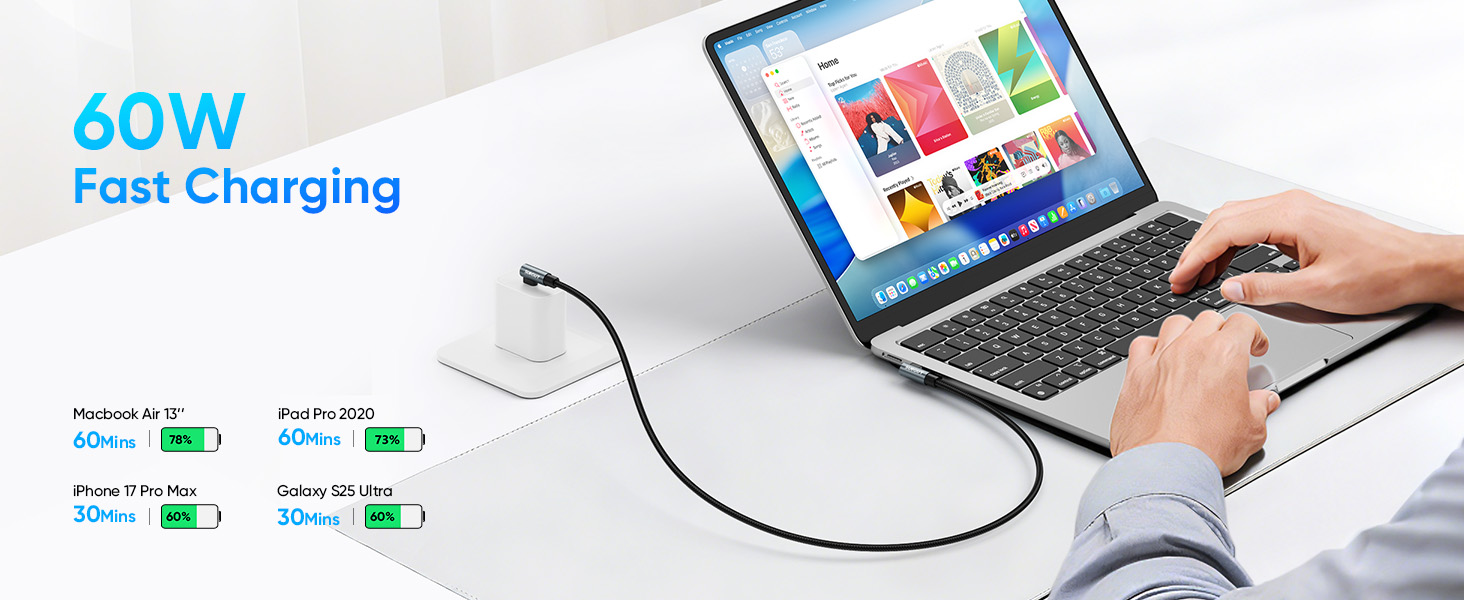 90 Degree USB C Fast Charging