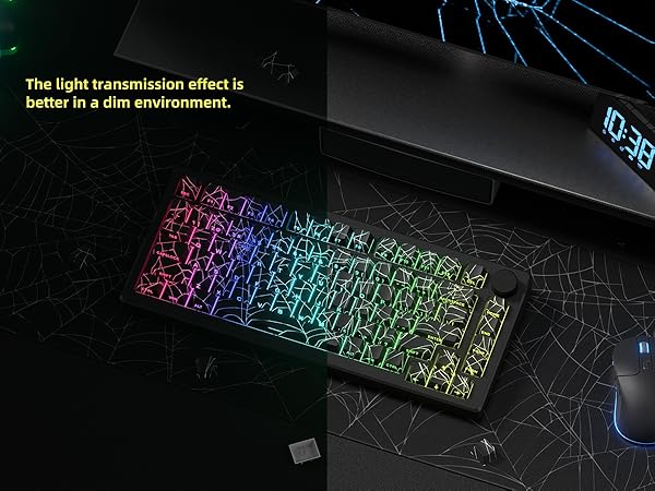 XVX Spider Web Keycaps Shine Through Keycaps OEM Profile, Lines Backlit, Side Printed - Black