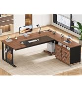 SEDETA 71" Executive Desk with Rolling File Cabinet, Large Office Desk with Drawers, L Shaped Com...