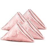 HommxJF 4 Pieces Scroll Damask Jacquard Satin Napkins Coral Gold Cloth Napkins 17 x 17 inch,Water...
