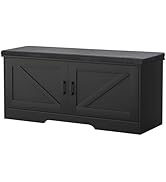 HOMSHO 2-Tier Storage Bench, Shoe Bench with Padded Seat Cushion, Entryway Bench with 2 Barn Door...