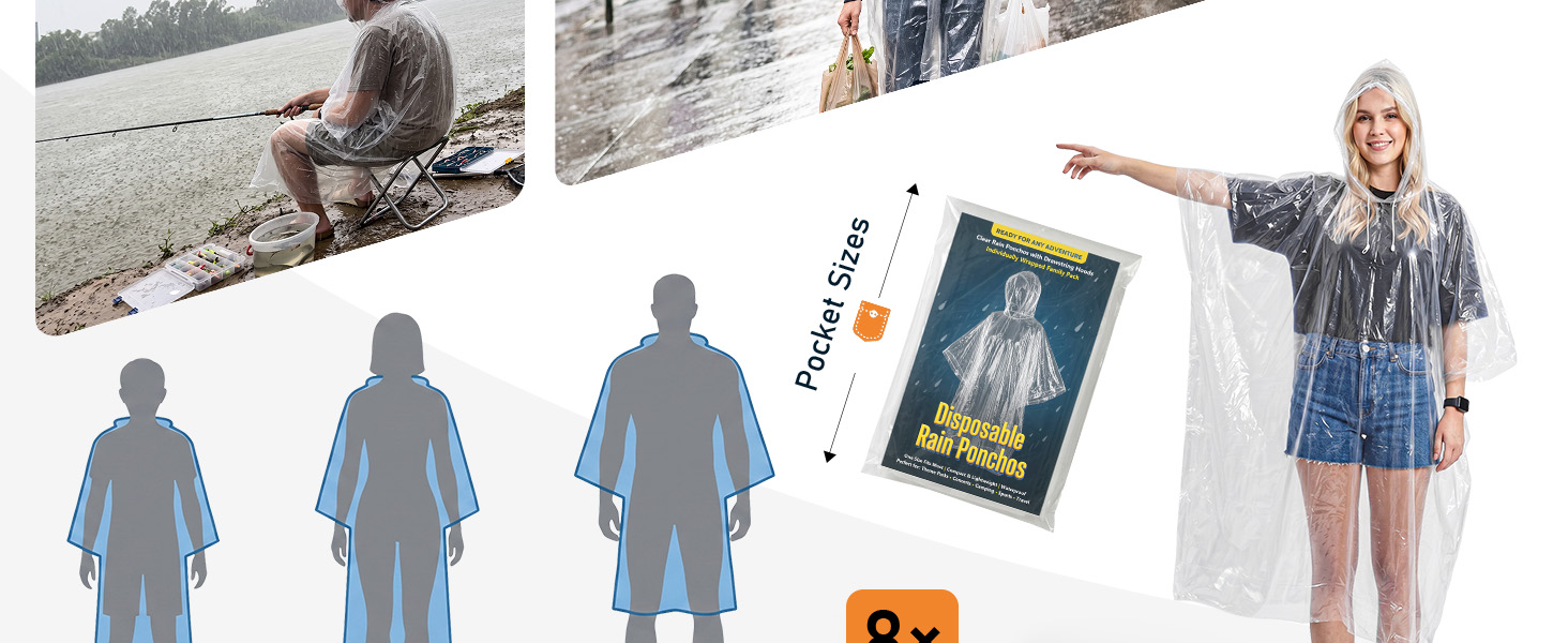 rain poncho clear disposable emergency family pack lightweight pocket size camping hiking theme park