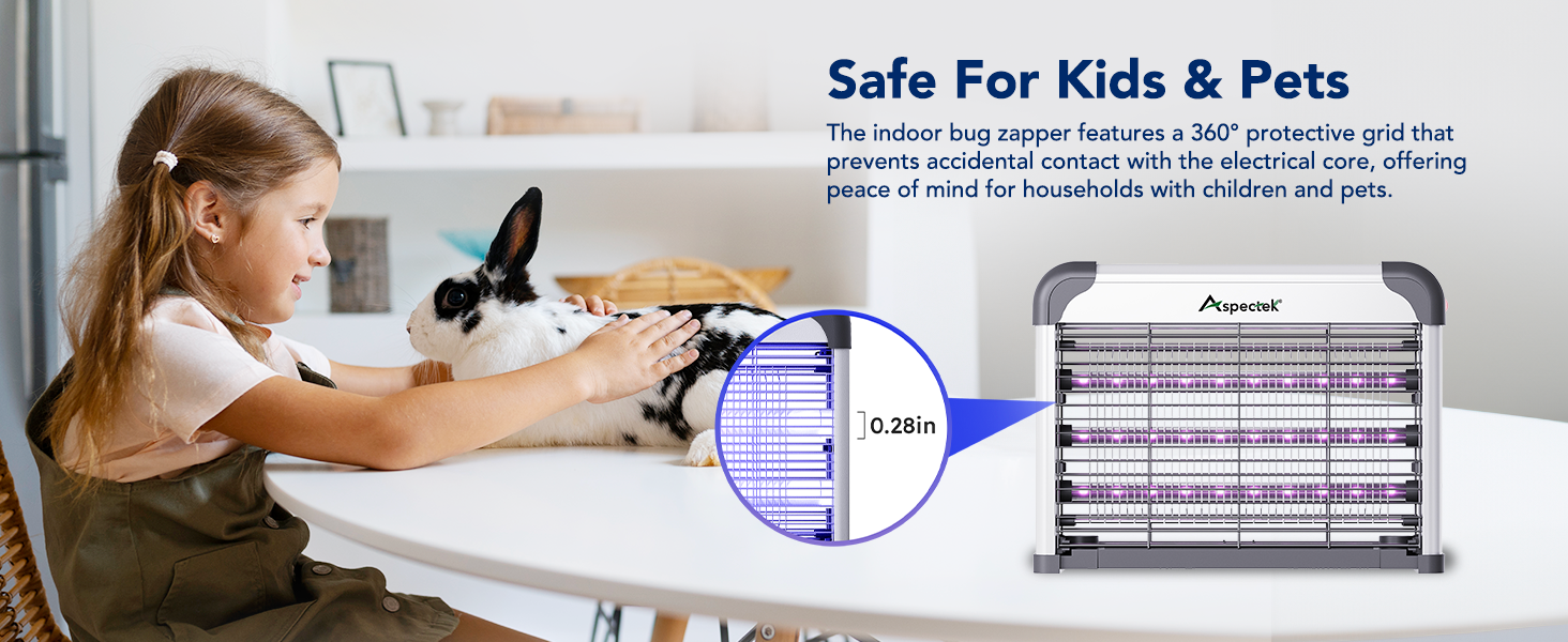 Aspectek child-safe bug zapper with 360° protective grid, safe for homes with pets and children