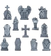 Bbiamsleep 12 Pcs Miniature Tombstones Figurine Mini Resin Tombstones Gravestone Multiple Sizes S...