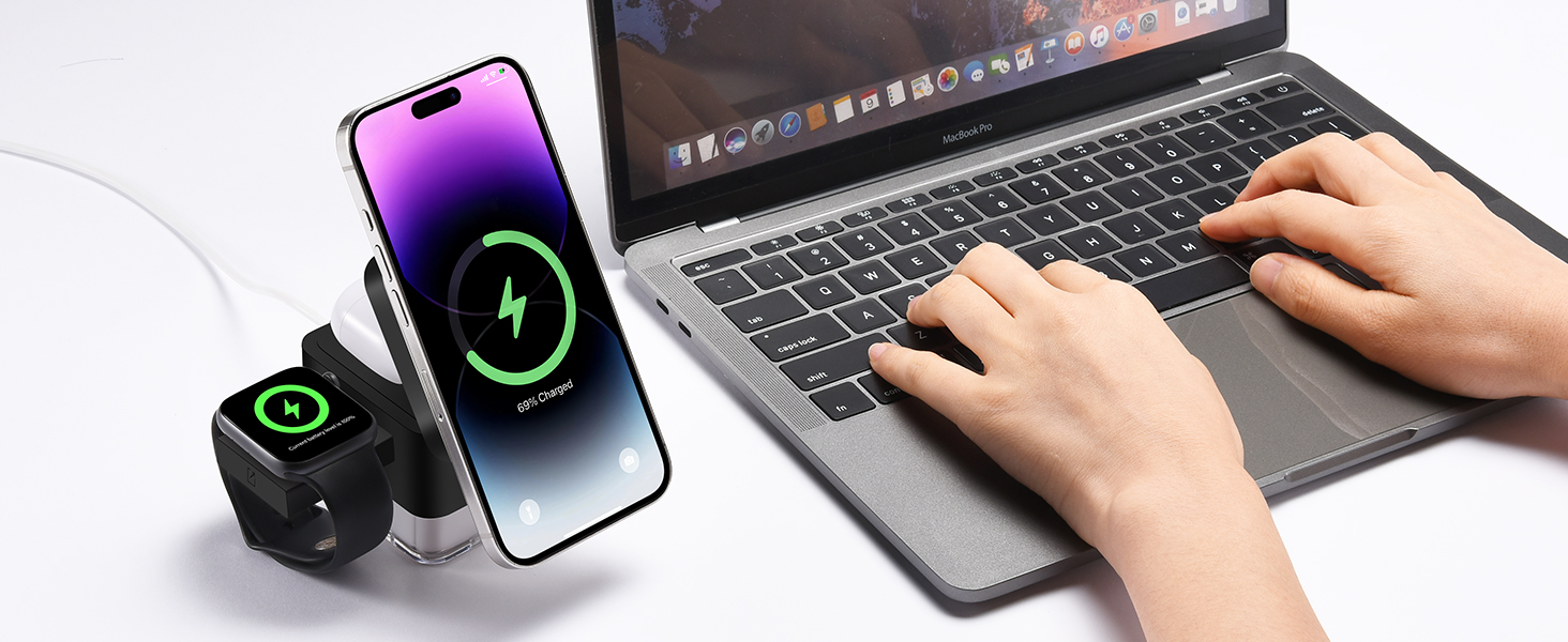 Wireless Charger Charging Station Cube 3 in 1 MagSafe Charger Stand for iPhone AirPods Apple Watch
