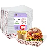 Paper Food Trays, Red &amp; White Checkered Paper. Large (3LB). 100 Pack, Disposable, Recyclable Serv...
