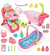 deAO Baby Doll Set, 25 PCS Baby Doll Accessories with High Chair, Bath, Crib, Feeding Accessories...