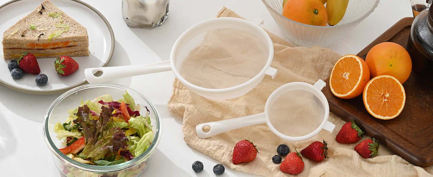 plastic great for rinsing rice, quinoa, beans, small amounts of berries.