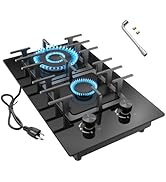 Nafewin 2 Burner Gas Stove Propane Cooktop, Tempered Glass Gas Cooktop 12 inch Stainless Steel Ga...
