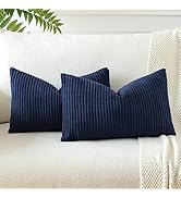 OTOSTAR Boho Decorative Throw Pillow Covers 16 x 24 Inch Soft Corduroy Solid Striped Pillow Cover...