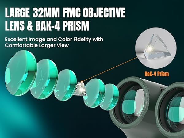 32mm Large View BAK4 FMC Binoculars for Adults
