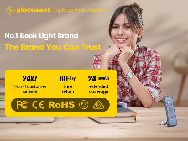Glocusent USB Rechargeable Book Light, Portable Clip-on LED Reading Light