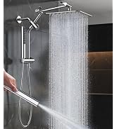 Veken All Metal 10" Shower Head with Handheld, Luxurious Square Double Rain Shower Heads with Spr...