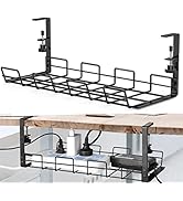 No Drill Under Desk Cable Management Tray, Sturdy Metal Wire Organizer Under Desk Basket for Offi...