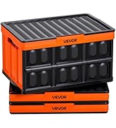 VEVOR Plastic Collapsible Storage Bins with Lids, 45L 3Packs, Stackable Folding Storage Crates wi...