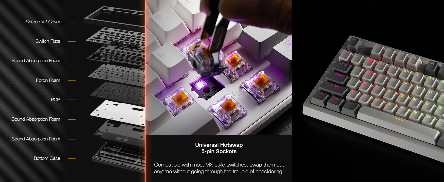 Tecware Phantom Plus Elite 87 hot swap mechanical keyboard 5 pin RGB keyboard