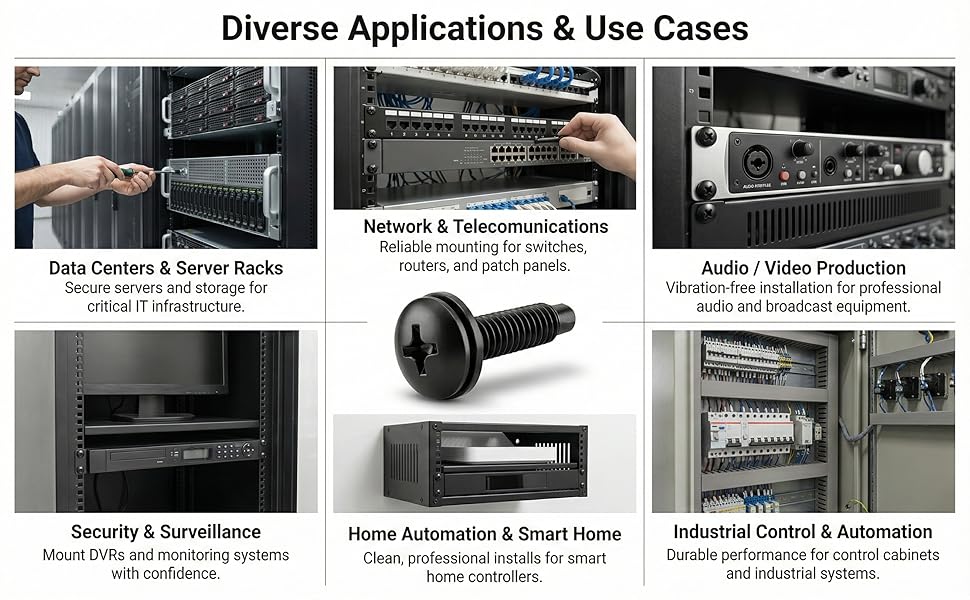10-32 mounting compatible with 19 inch server enclosures cabinets patch panels and audio gear