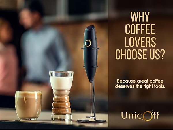 Unboxed milk frother with packaging box, charging cable, and accessories laid out