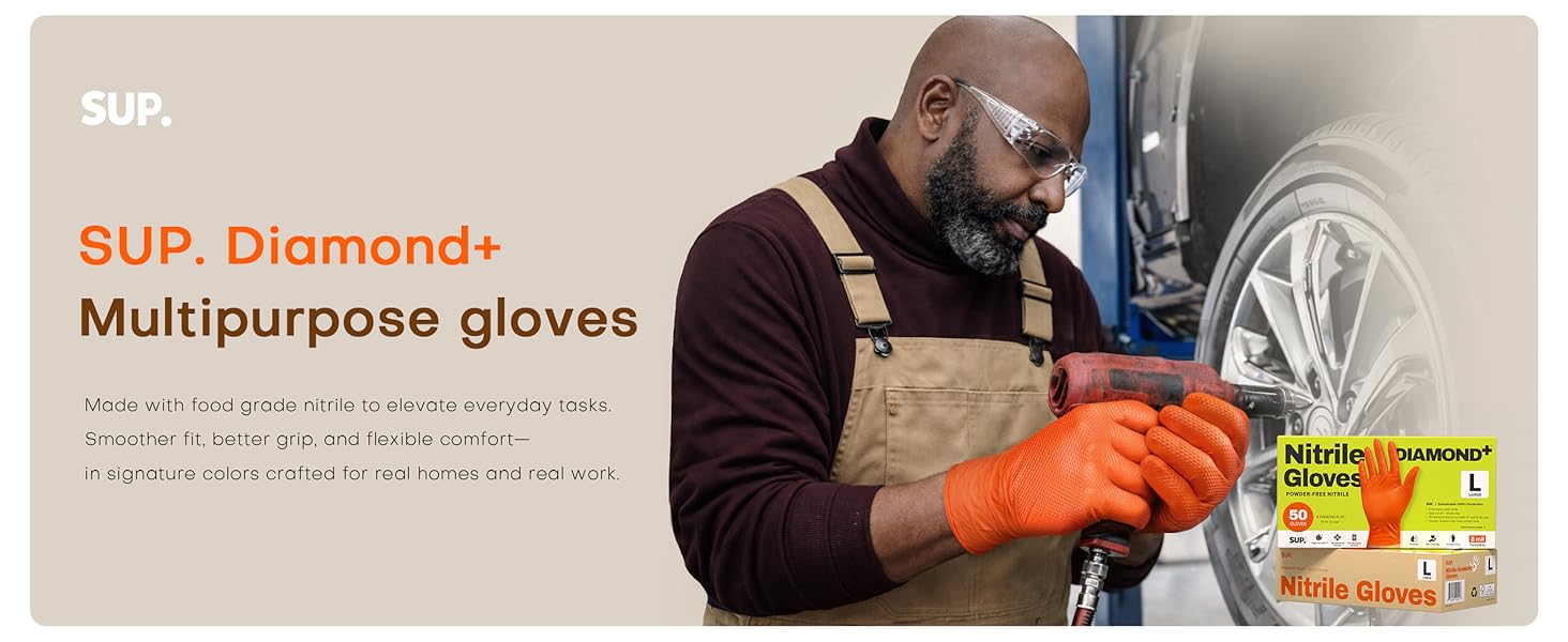 Sup Gloves Made with food grade heavy duty 8 mil nitrile to elevate everyday tasks Smoother fit