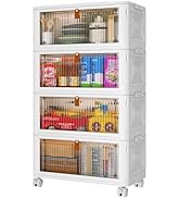 YFXCVSL 4 Tier Plastic Storage Bins with Lid 36QT, Stackable Storage Containers with Wheels, Fold...