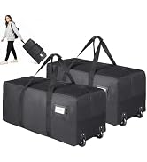 Heavy Duty Moving Bags with Wheels, 2-Pack 92L Foldable Rolling Duffle Bag | Extra Large Duffle B...