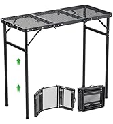 GARLLEN Folding Grill Table, 3 Adjustable Height Lightweight Camping Table with Heat-Resistant Ta...