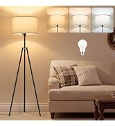 Tripod Floor Lamp with 3-CCT Bulb, Mid Century Tall Standing Lamp for Home | Metal Tripod Stand, ...