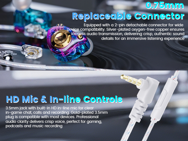 Wired Gaming Earbuds with Mic, 11mm Dynamic Driver HiFi in Ear Monitors for Musician Game PC Laptop