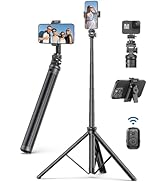 75" Phone Tripod, Selfie Stick with Remote and Phone Holder, Extendable Tripod for iPhone, Alumin...