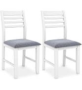 Giantex Set of 2 Dining Chairs White, Upholstered Kitchen Chairs w/Padded Seat &amp; Ladder Back, Far...