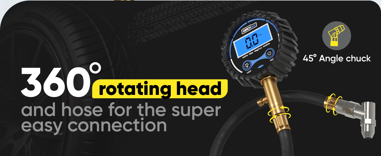 rotating air chuck with pressure gauge for easy connection