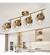 Bojim 4 Lights Kitchen Ceiling Light Fixtures Track Lighting Gold | Adjustable Semi Flush Spotlig...