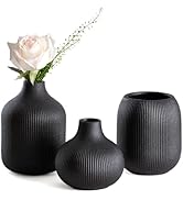 Dnnnii Modern Black Ceramic Vase Set of 3 by Ribbed Texture, Perfect for Neutral &amp; Transitional H...