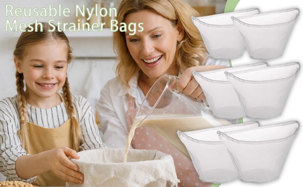6 Pack Reusable Nylon Mesh Strainer Bags
