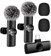 Nefuo 2 Pack Type C Mini Wireless Lavalier Microphone for iPhone 15 & Android Devices, Crystal Cl...