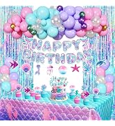 Amandir Mermaid Birthday Party Decorations | Mermaid Balloons Party Supplies with Table Cloth, Ha...