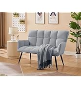Donext Small Loveseat Sofa, Modern Sherpa Mini Sofa, Couch 2-Seater with Quilting Backs, Leisure ...