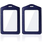 Larpur Badge Holders 2pcs, Blue Vertical PU Leather ID Card Cases with Double-Sided Clear Window,...