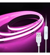 WMSDGZAI 5V USB LED Cob Pink Strip Light Key Switch Bedroom 3.28ft LEDs Flexible self-Adhesive Li...