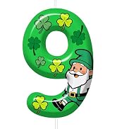 St Patricks Day Birthday Candles Number 9 Green Leprechaun Candle for St. Patrick's Day Cake Topp...