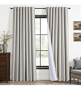 Topfinel Greige Back Tab Blackout Linen Curtains for Bedroom, Thermal Insulated Room Darkening Dr...