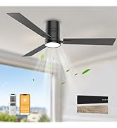 OPONL Black 52 inch Ceiling Fan with Light, Remote Control, Flush Mount, Noiseless, Reversible, 6...